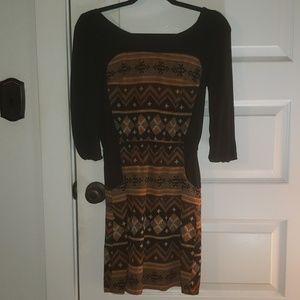 My Story black patterned 3/4 sleeve mini dress